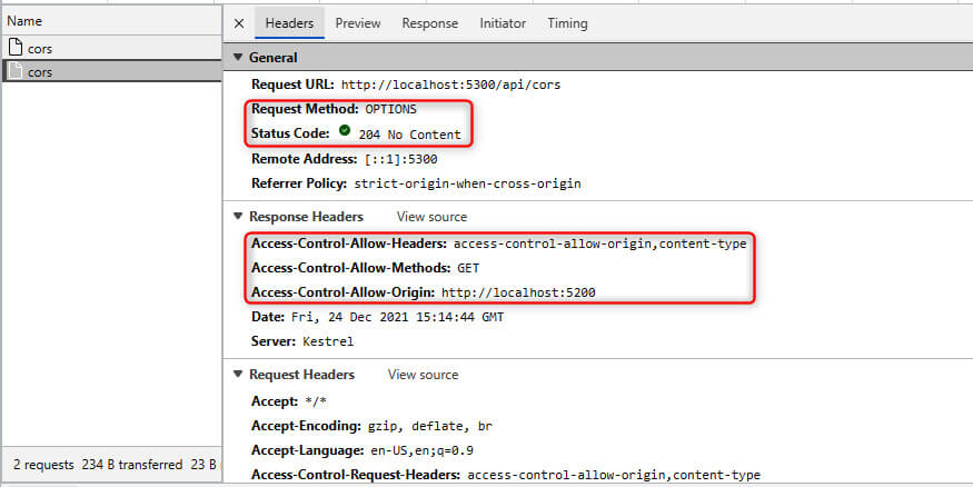 Figure 3.11 – Request for CORS call (with CORS enabled)