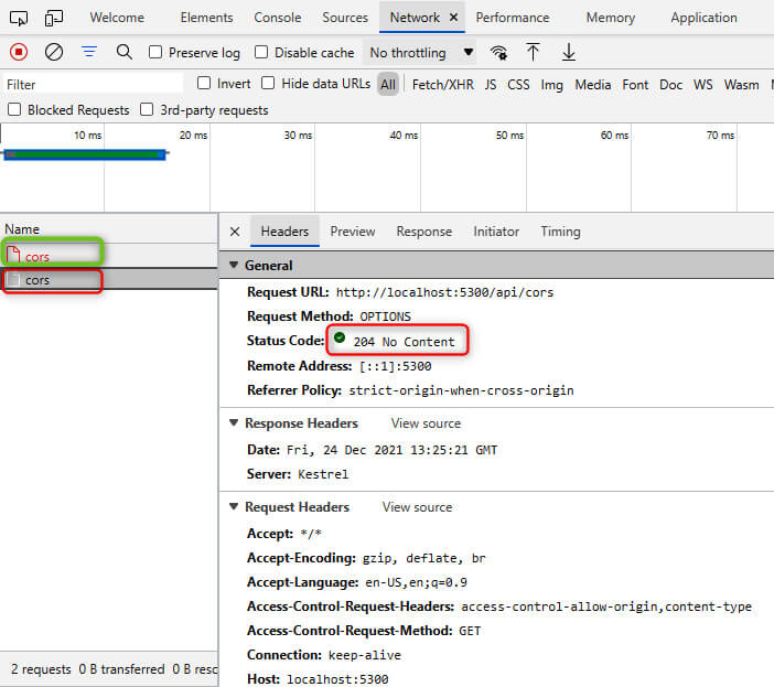 Figure 3.9 – First request for the CORS call (204 No Content result)