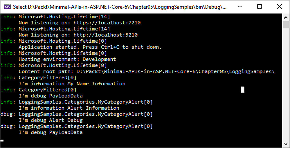 Figure 5.2 – Default logging provider Console output