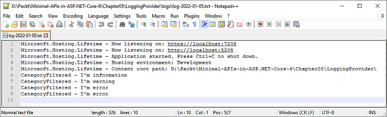 Figure 5.3 – File log provider output