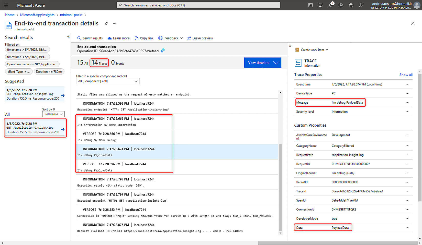 Figure 5.4 – Application Insights with a standard log provider