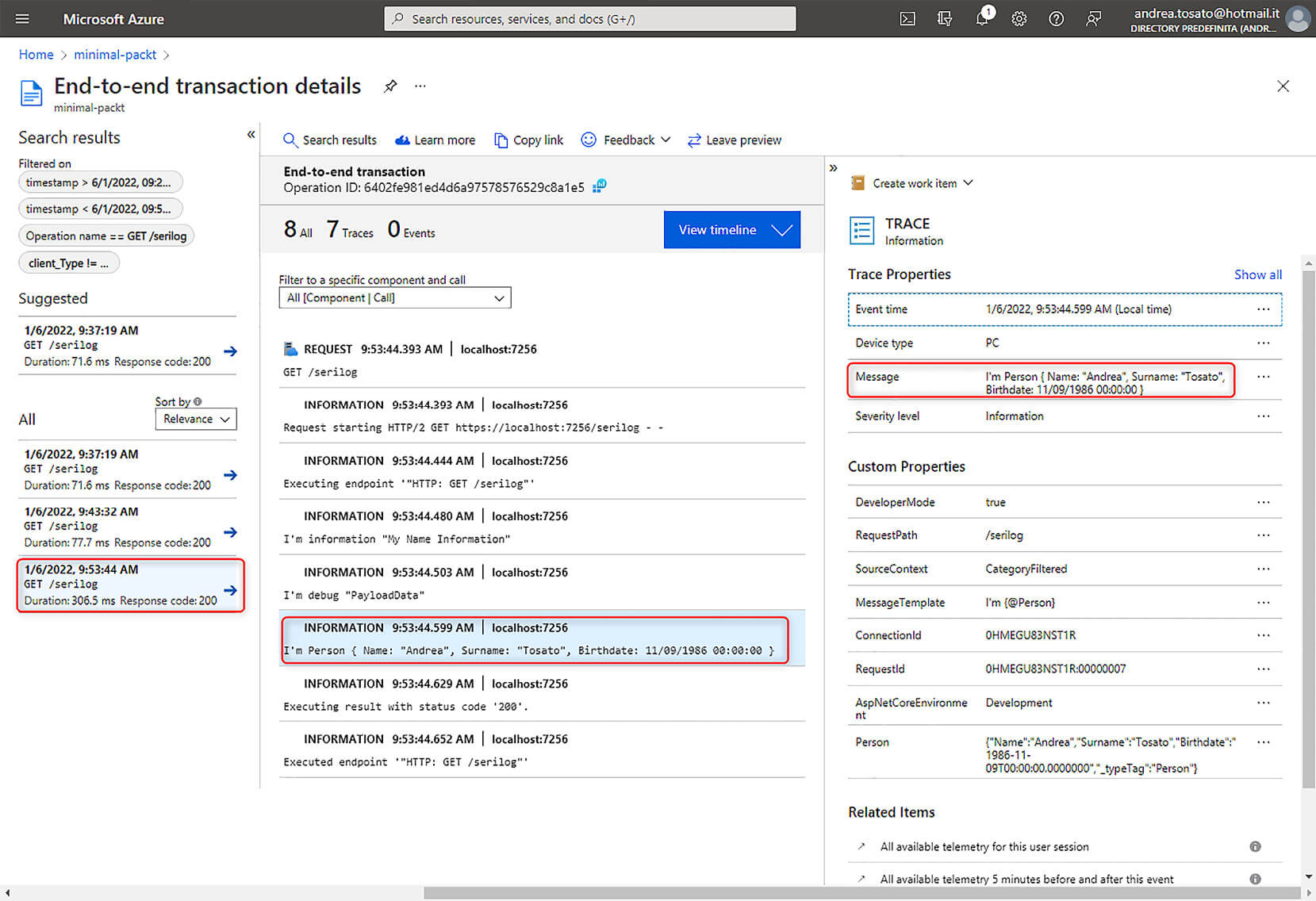 Figure 5.5 – Application Insights with structured data