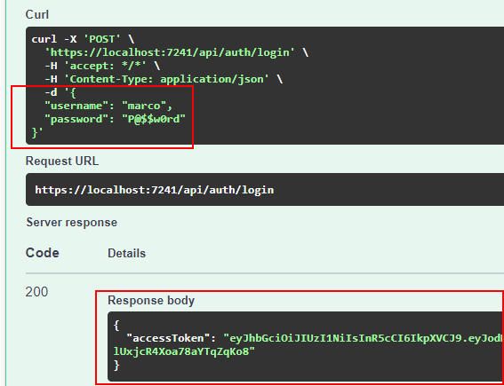 Figure 8.2 – The JWT bearer as a result of the login request in Swagger