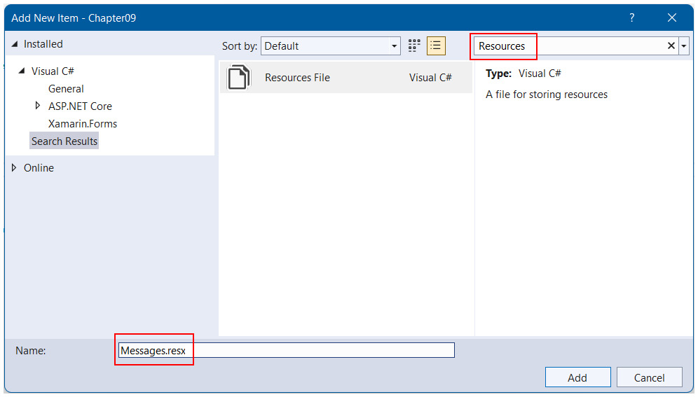 Figure 9.3 – Adding a resource file to the project