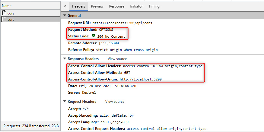 Figure 3.11 – Request for CORS call (with CORS enabled)