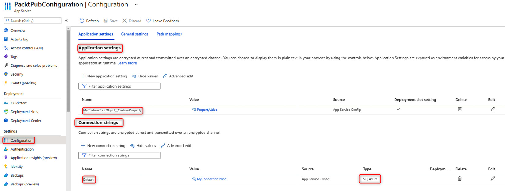 Figure 3.12 – Azure App Service Application settings