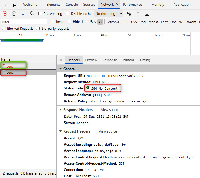 Figure 3.9 – First request for the CORS call (204 No Content result)